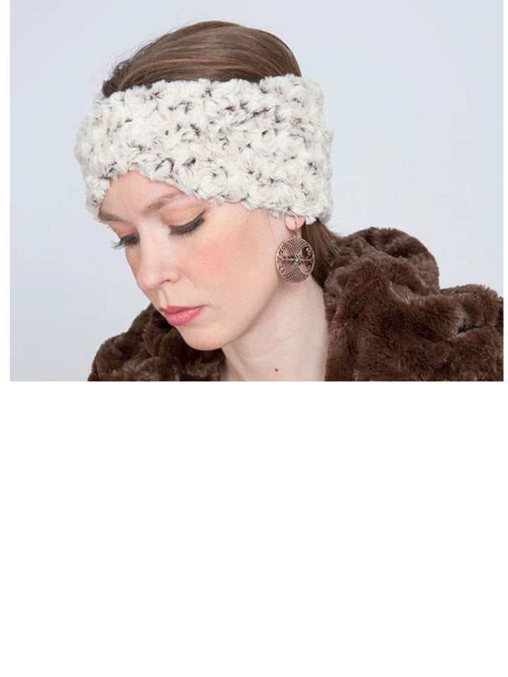Faux Fur Rosebud Headband - Black
