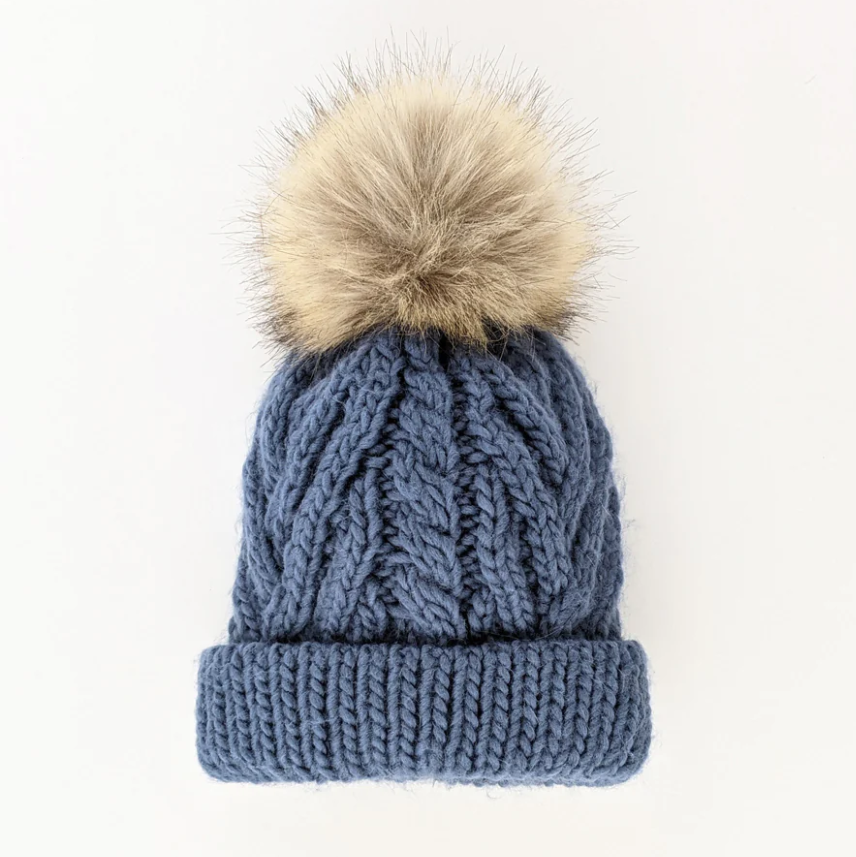 Huggalugs - Slate Blue Pop Pom Pom Beanie Hat
