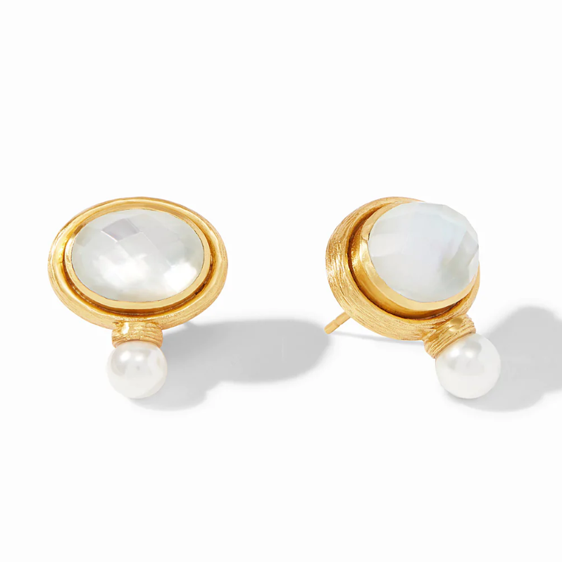 Julie Vos - Simone Gold Oval Earrings Clear Crystal/Pearls