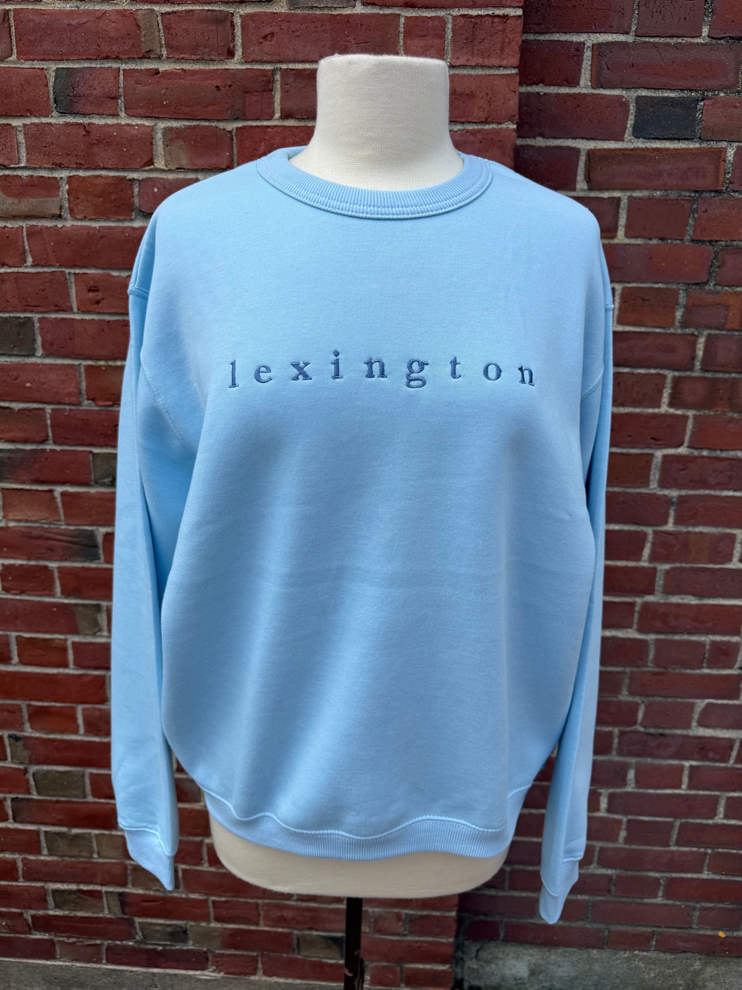 Lexington Lower Case Embroidered Crew Sweatshirt Light Blue