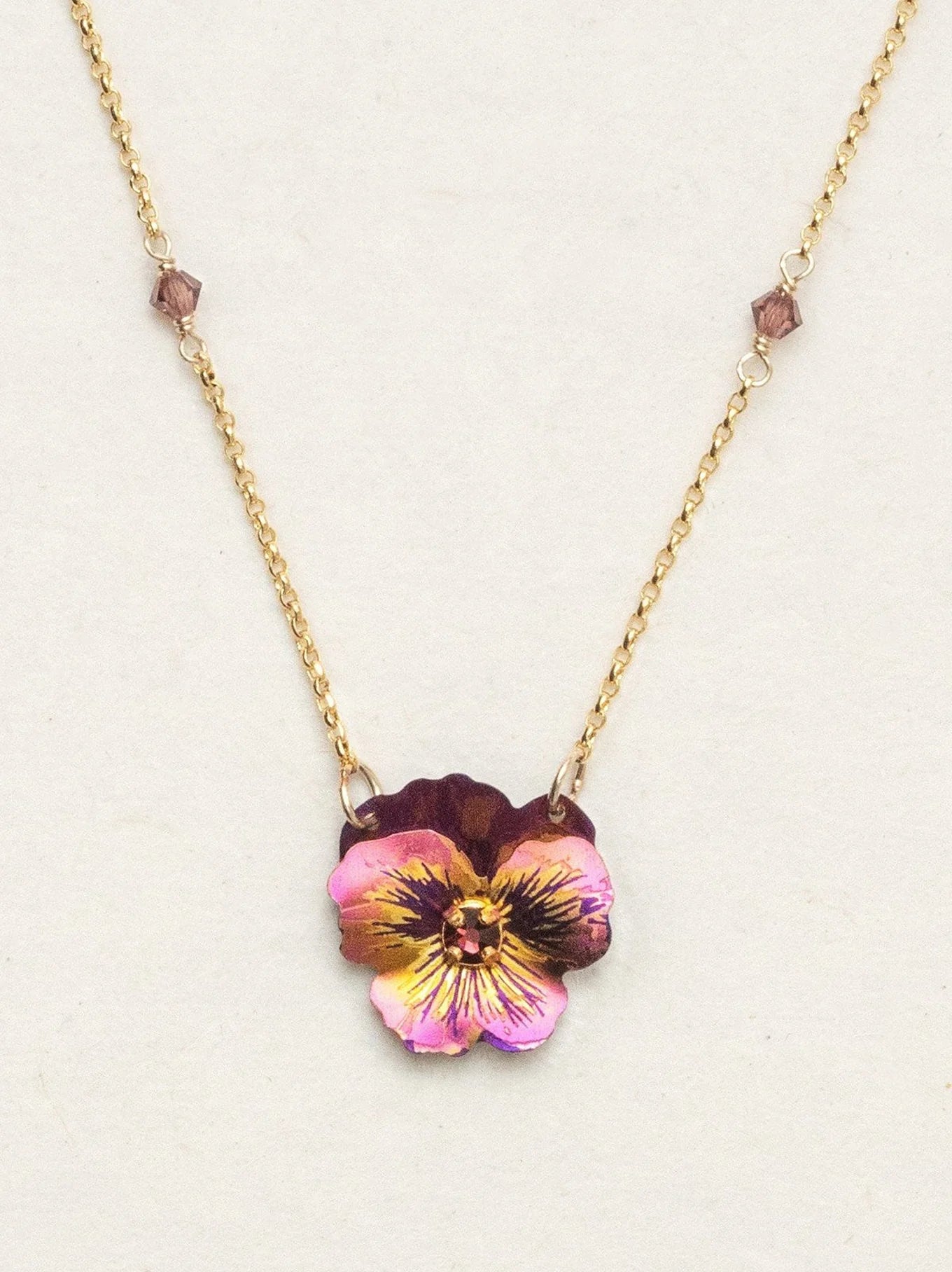 Holly Yashi Garden Pansy Pendant Necklace Vintage Burgundy