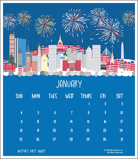 2026 J&J Graphics Boston Jewel Case Calendar