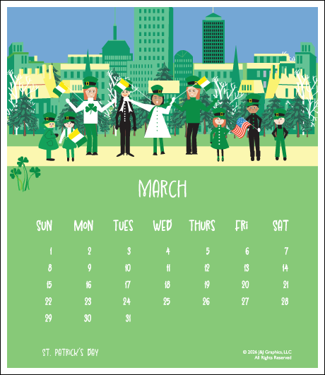 2026 J&J Graphics Boston Jewel Case Calendar