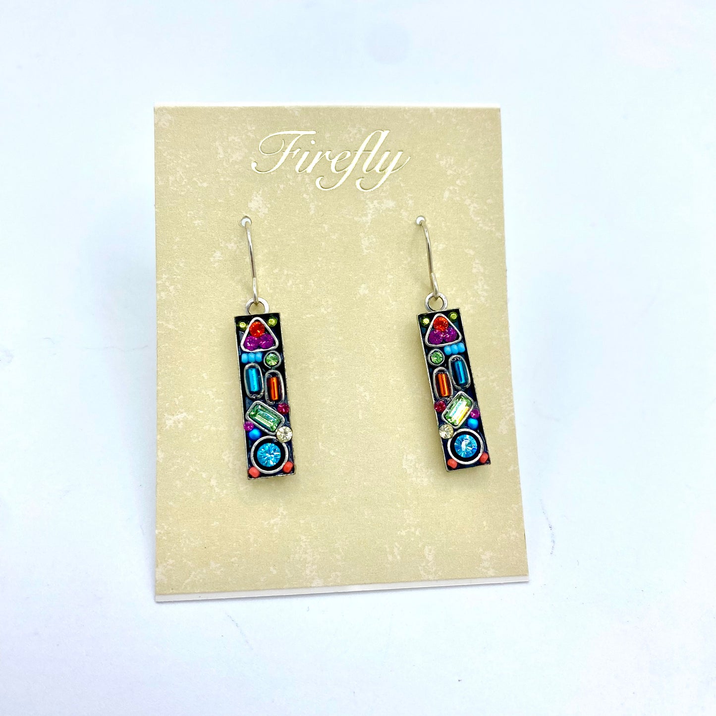 Firefly Geo Long Rect Earrings - Emerald