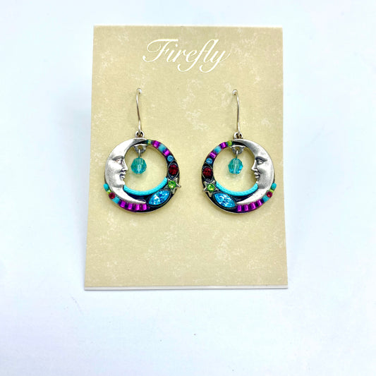 Firefly Celestial Moon Earrings - Light Turquoise