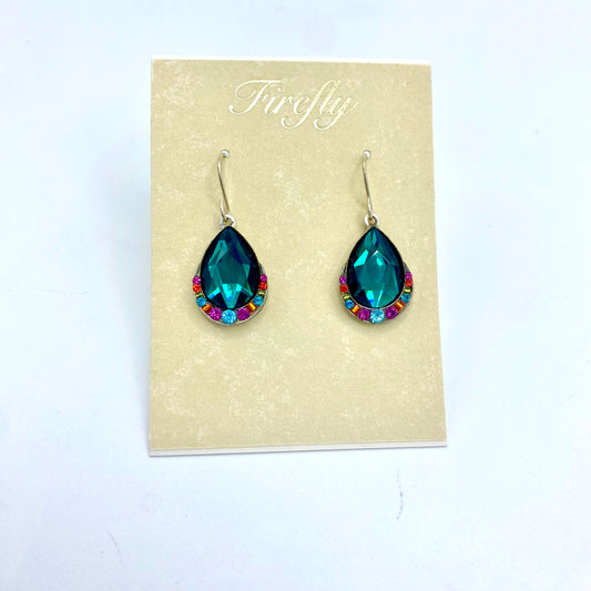 Firefly Simple Drop Wide Earrings - Emerald