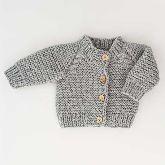 Huggalugs - Ice Grey Garter Stitch Cardigan Sweater for Babies and Toddlers
